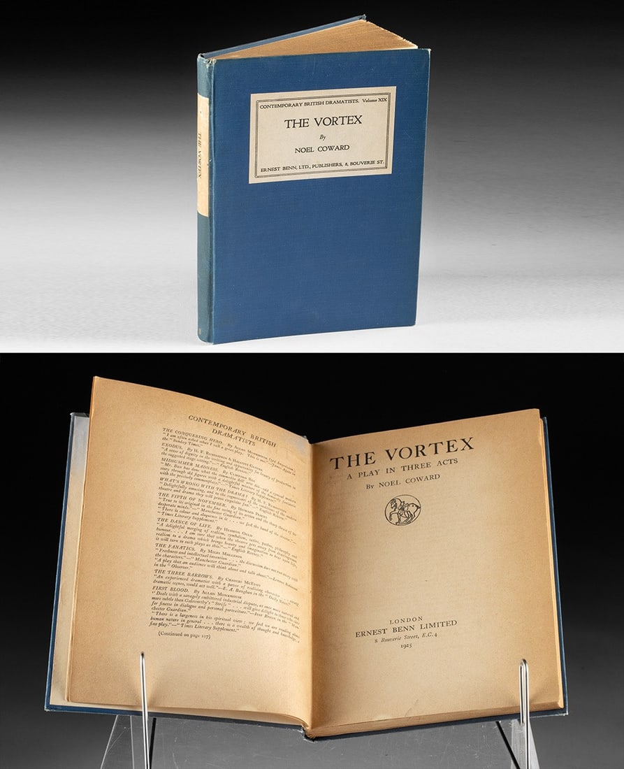 Signed First Edition "The Vortex" by Noel Coward (1925): "The Vortex: A Play in Three Acts" by Noel Coward. London: Ernest Benn Limited, 1925. First edition with author's signature. A signed first edition of "The Vortex", the play that announced Noel Coward