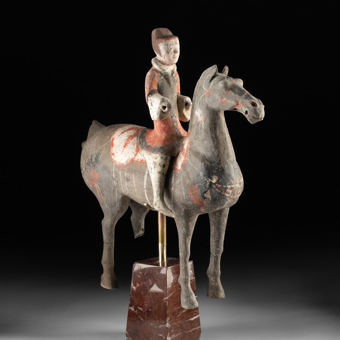 Chinese Han Dynasty Painted Pottery Horse & Rider (1 of 4)