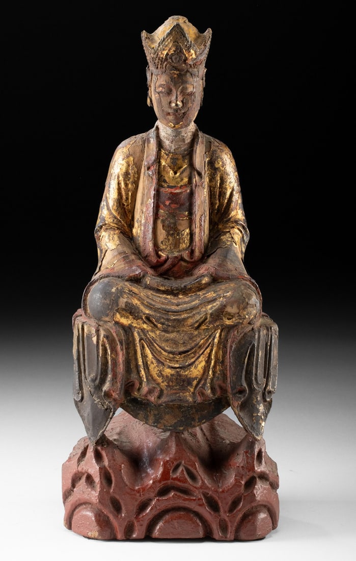 Chinese Ming Gilt & Lacquered Wood Seated Guanyin (1 of 4)