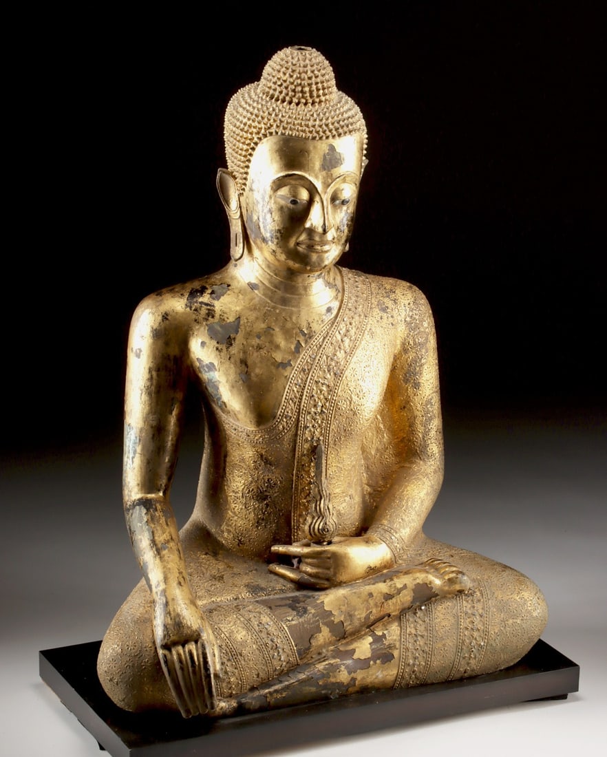 19th C. Thai Gilt Brass Buddha in Bhumisparsha Mudra (1 of 4)