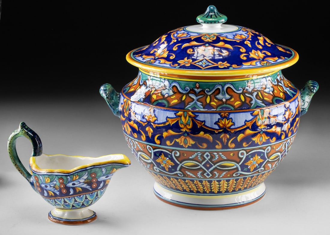 Large Italian Deruta Maiolica Tureen & Gravy Boat (1 of 4)