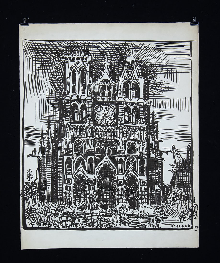 Edith Kramer Ink Drawing - Amiens (1948) (1 of 1)