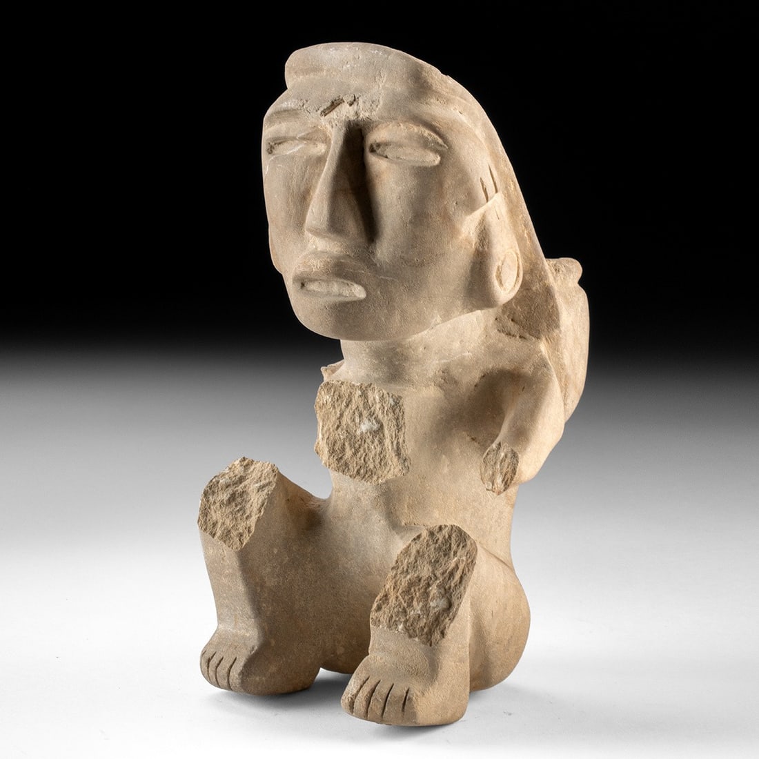 Teotihuacan Stone Cargador Figure - Seated Bearer with Tumpline (1 of 4)