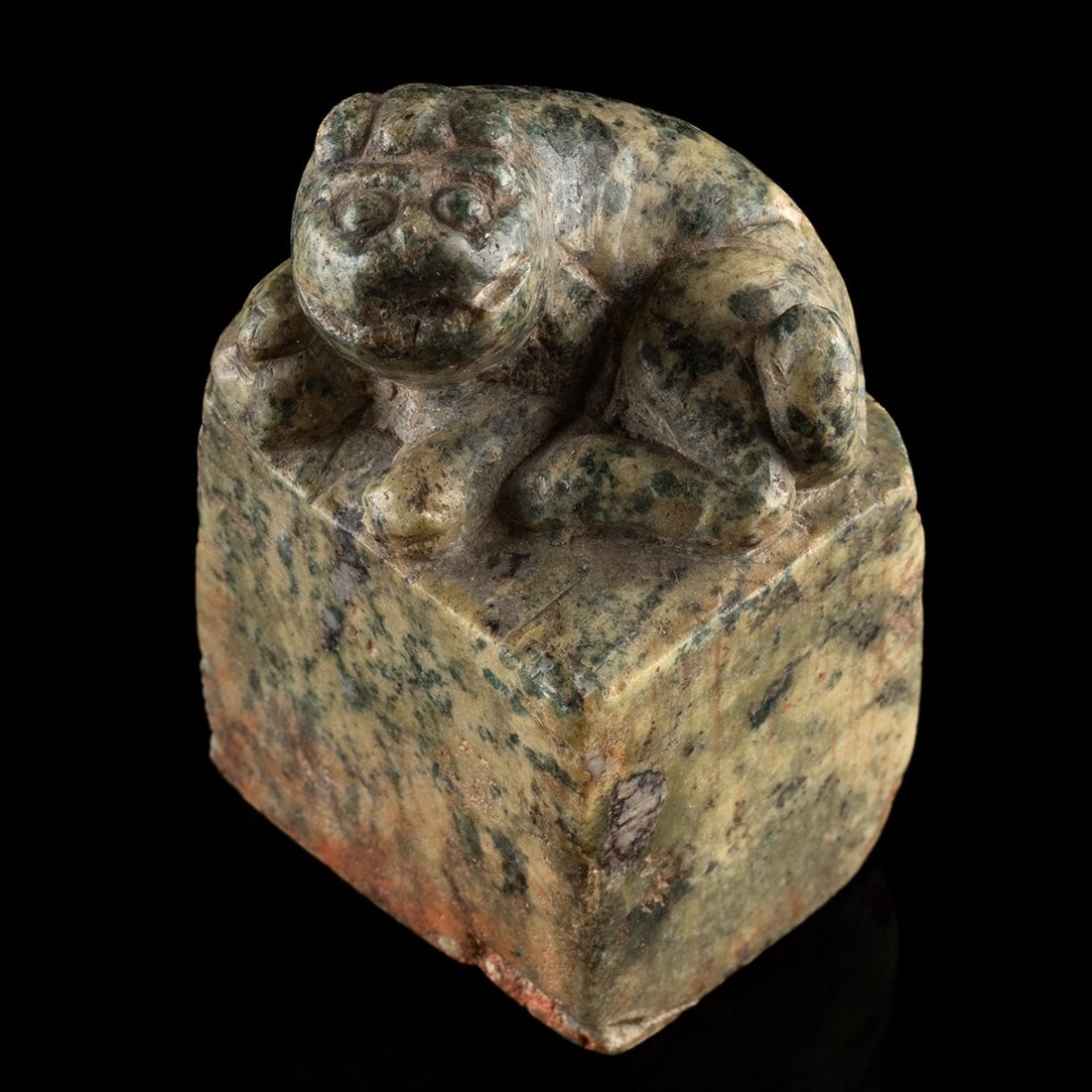 Chinese Ming Dynasty Stone Seal Stamp, Guardian Fu Lion: East Asia, China, Ming to early Qing Dynasty, ca. 1300 - 1700 CE. East Asia, China, Song to Ming Dynasty, ca. 10th to 16th century CE. A carved soapstone or serpentinite scholar's chop seal of square 