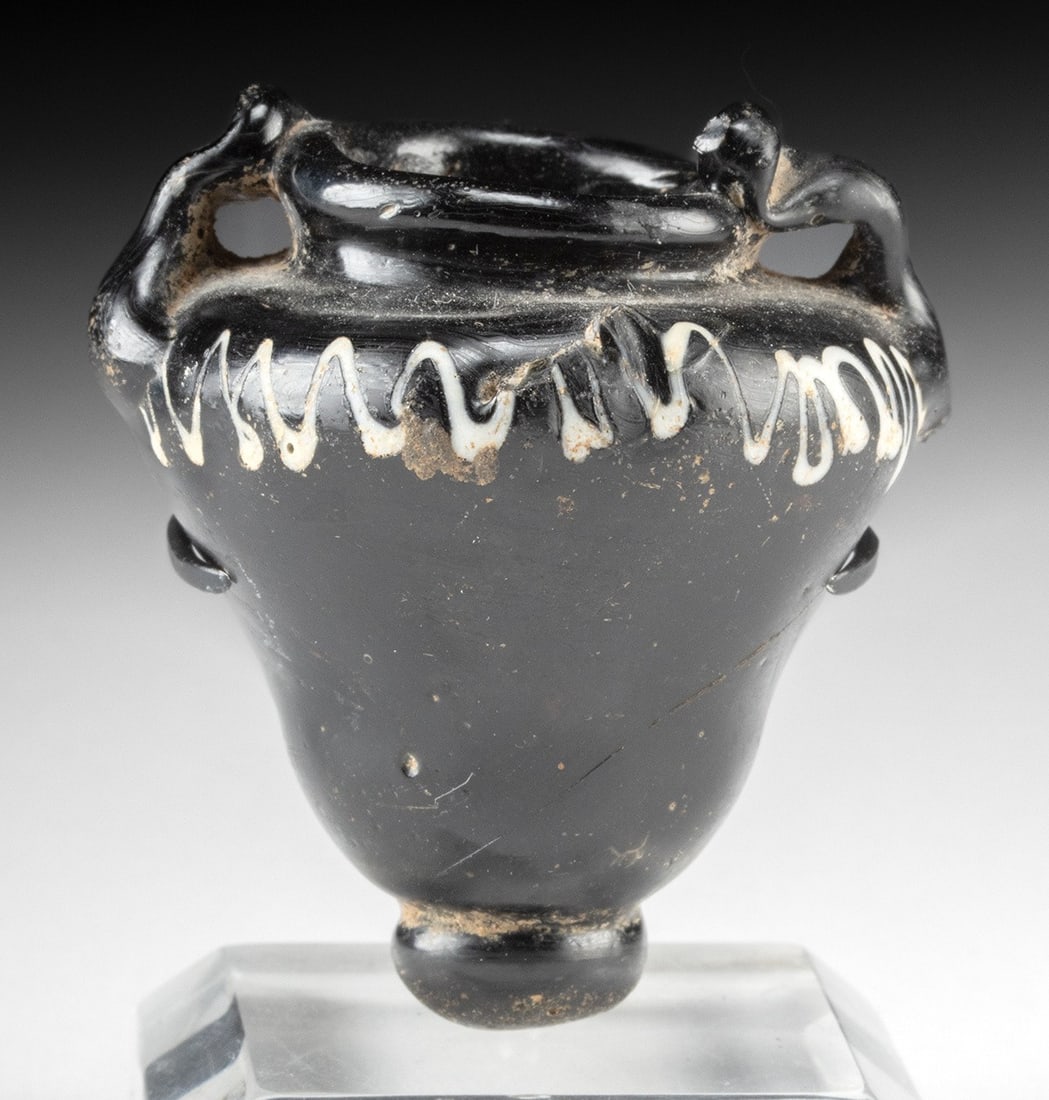 Miniature 10th C. Islamic Glass Amphoriskos w/ Zigzag (1 of 4)