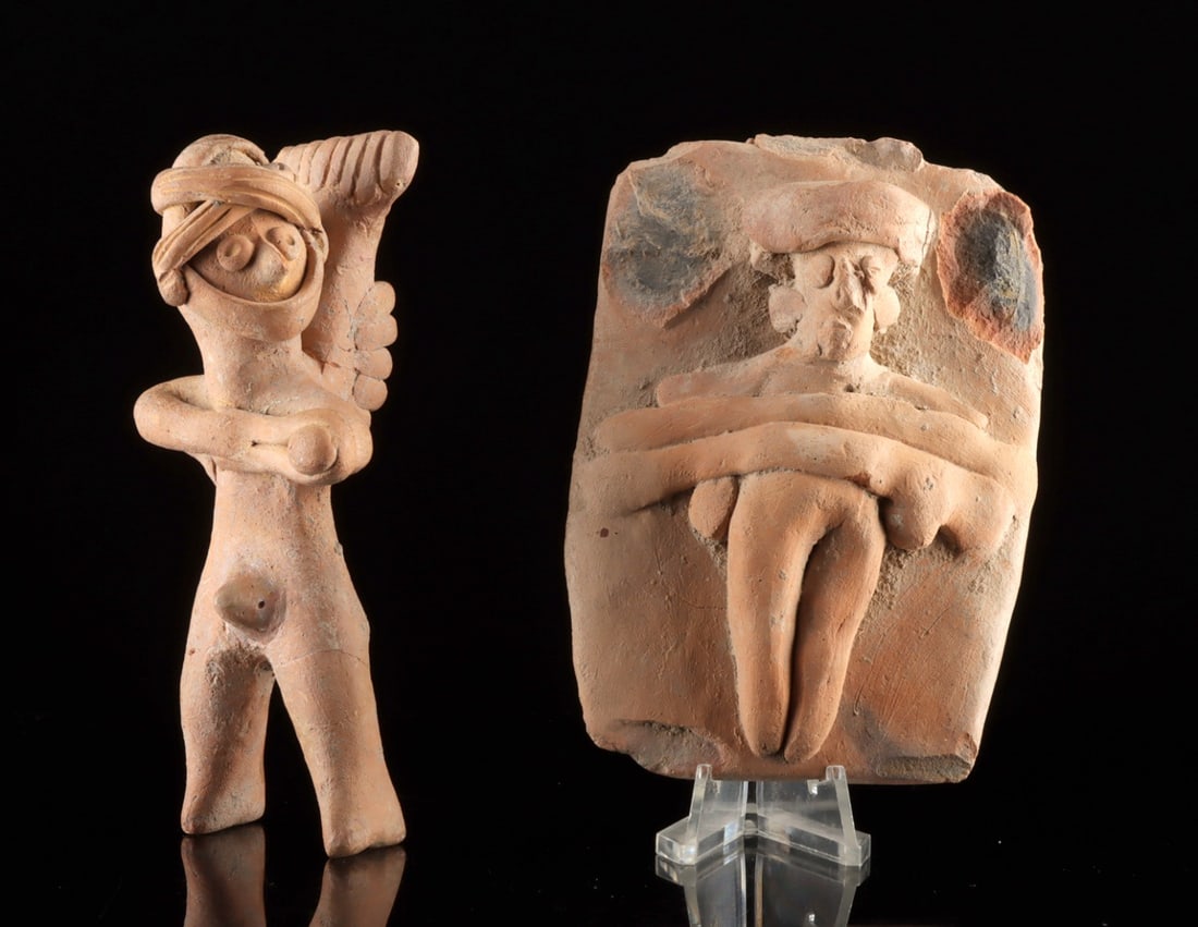 Colima Pottery 'Flats,' Bedded Figure and Whistling Warrior (1 of 3)