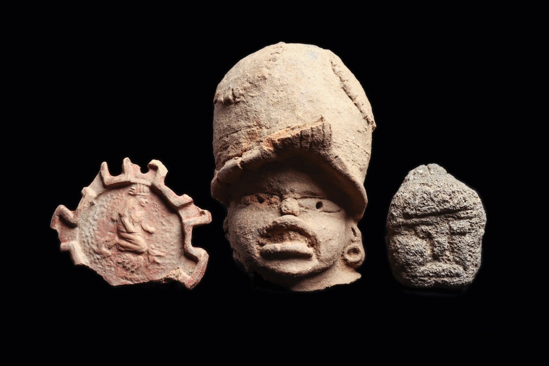 Olmec Pottery Head, Stone Tenon & Pottery Medallion (3) (1 of 4)