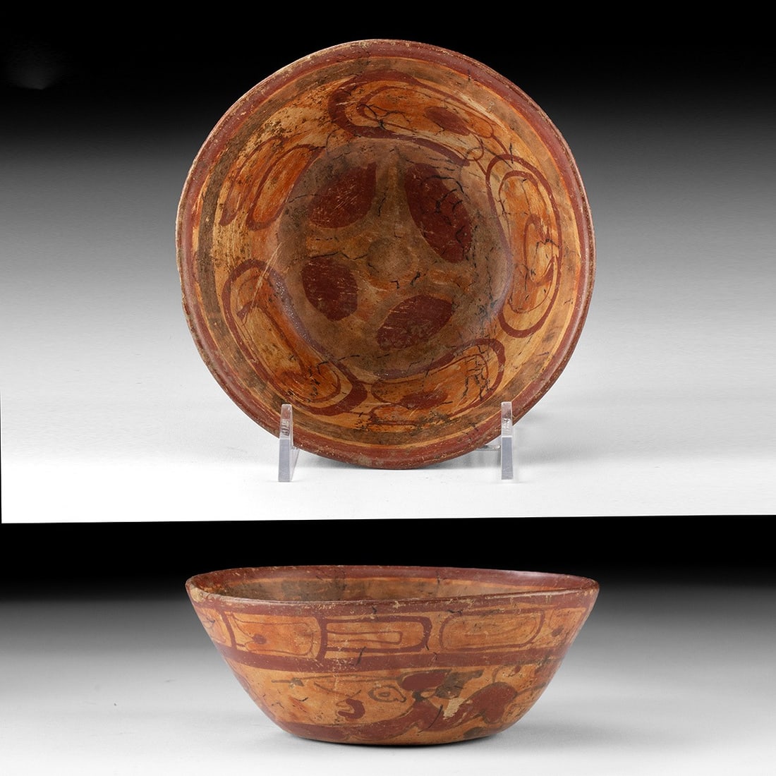 Maya Painted Bowl, Hero Twins, Glyph Band, Late Classic (1 of 5)