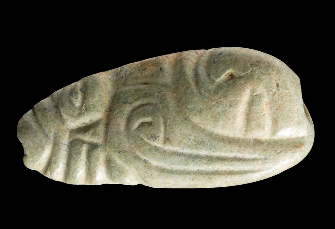 Maya Greenstone Anthropomorphic Face Bead (1 of 3)