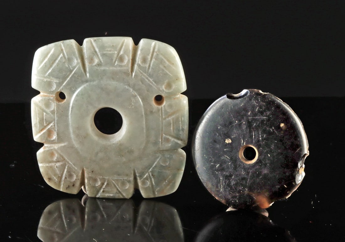 Costa Rican Greenstone + Maya Obsidian Pendants (pr) (1 of 3)
