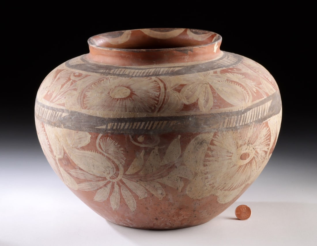 Huastec Painted Terracotta Olla, Floral Motifs, Mexico (1 of 3)