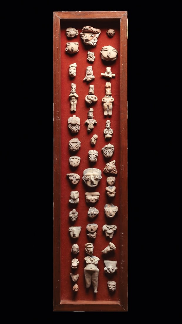 Pre-Classic Framed Tray of Heads & Figures (42) (1 of 4)