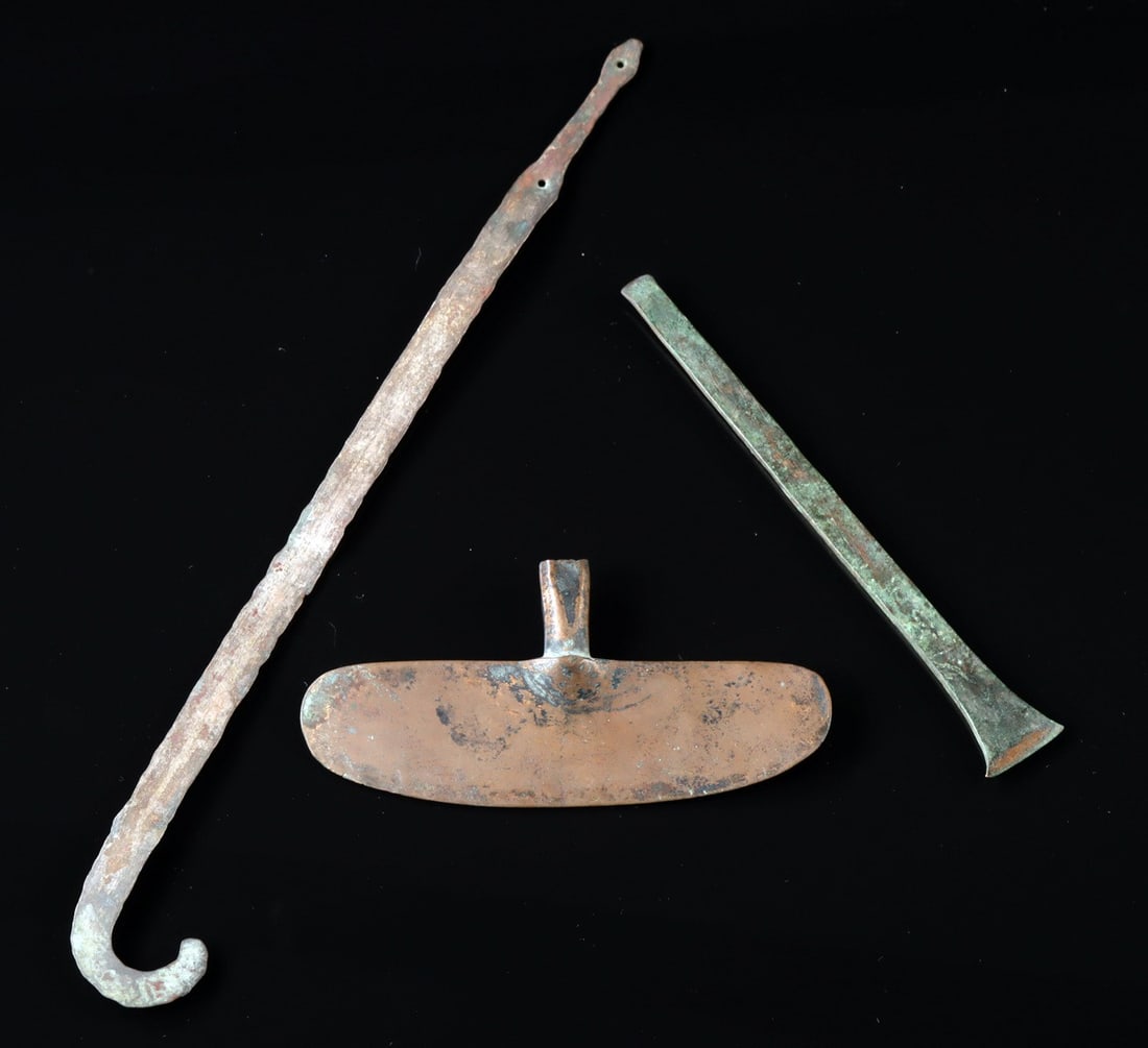 Three Inca Bronze / Silvered Copper Implements, ca. 1450–1532 CE (1 of 2)