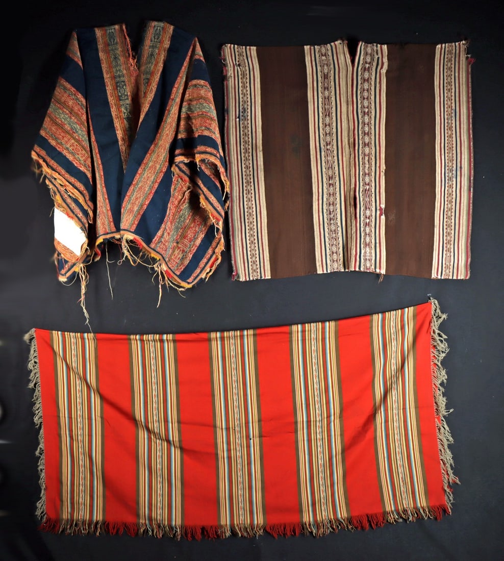 Handwoven Andean Wool Ponchos & Striped Textile (1 of 4)