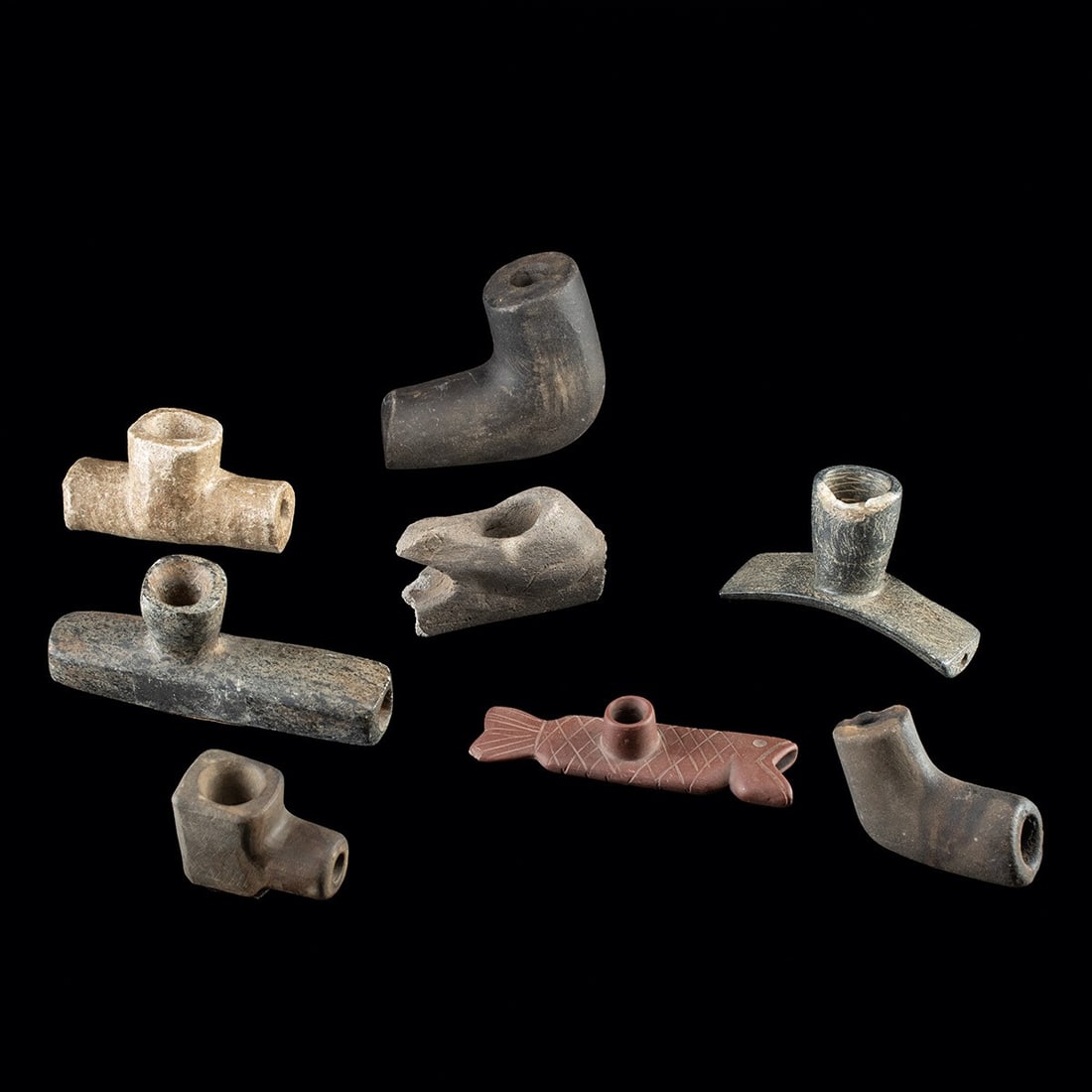 Native American Carved Stone & Pottery Pipes - Collection of Eight (1 of 4)