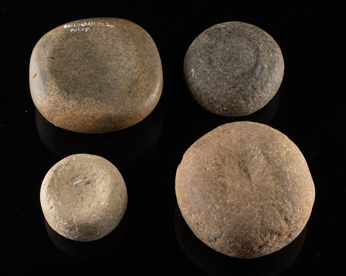 4 Eastern Woodlands Discoidal Stones, Possible Chunkey Pieces (1 of 2)