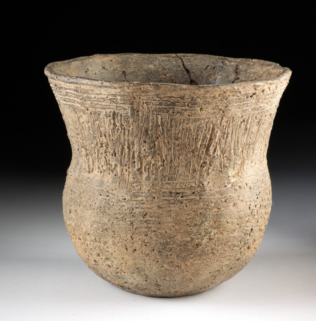 Mississippian Pottery Jar - Incised Flared Rim Vessel (1 of 4)