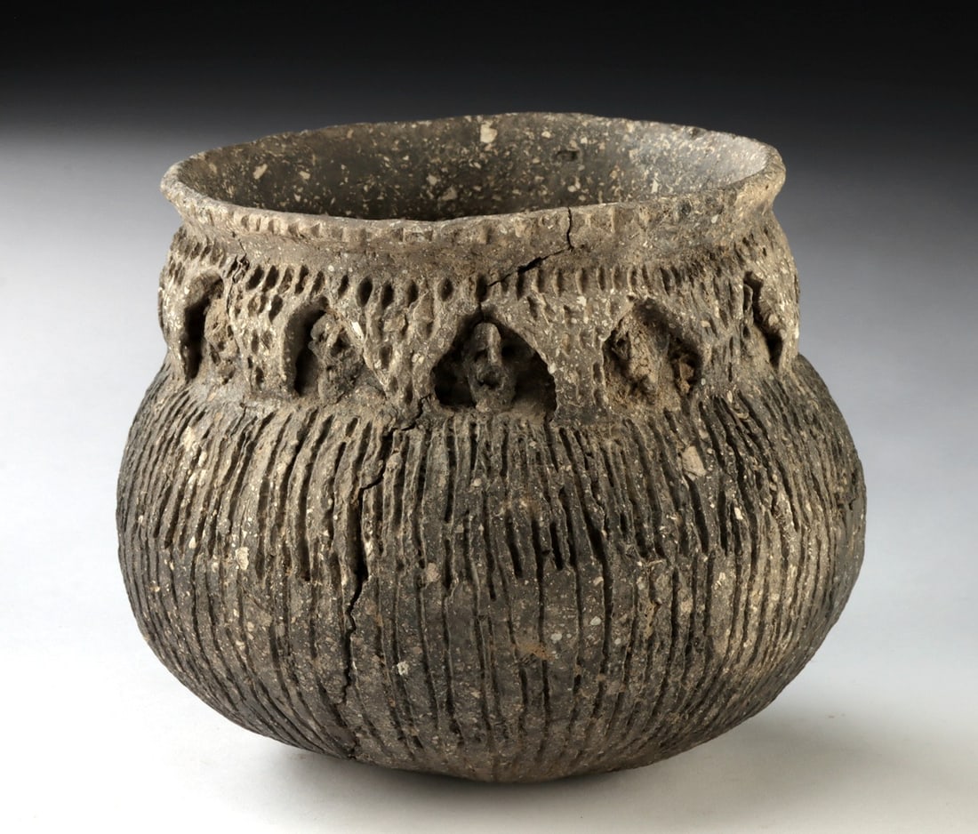 Prehistoric Caddoan Mississippian Ceramic Jar | Effigy Face Rim (1 of 4)