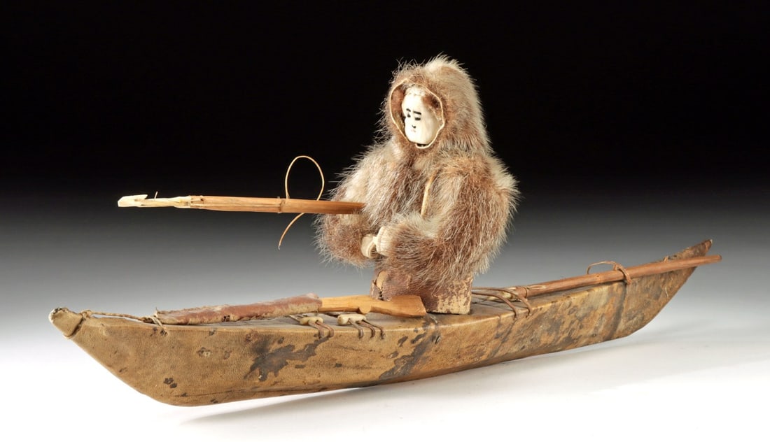 Model Sealskin Kayak + Inuit Hunter, Gun & Harpoons (1 of 3)