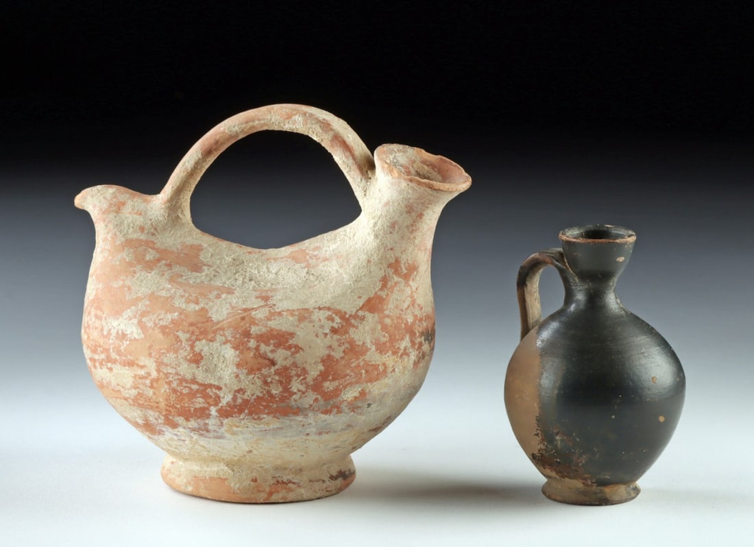 Cypriot Askos & Greek Attic Lekythos, Ancient Pottery Pair (1 of 2)