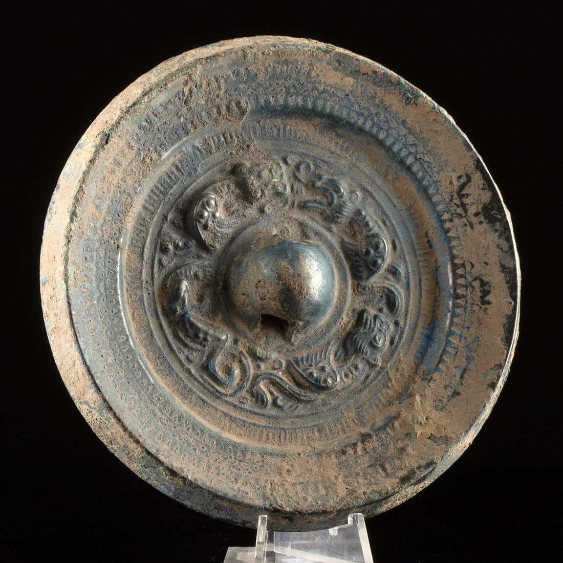 Han Dynasty Bronze Mirror, Feline Relief Band (1 of 3)