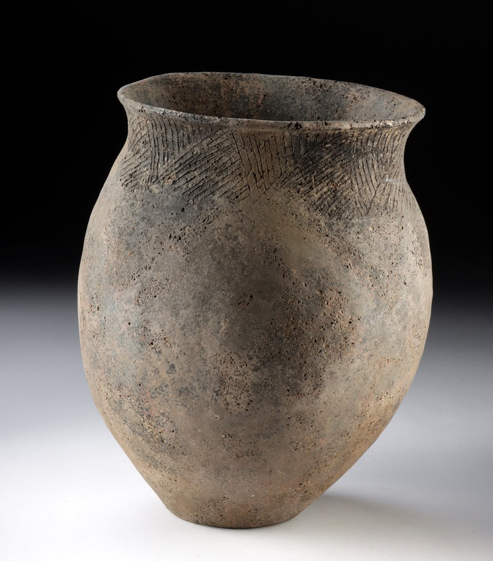 Mississippian Pottery Jar - Incised Flared Rim, Utility Vessel (1 of 3)