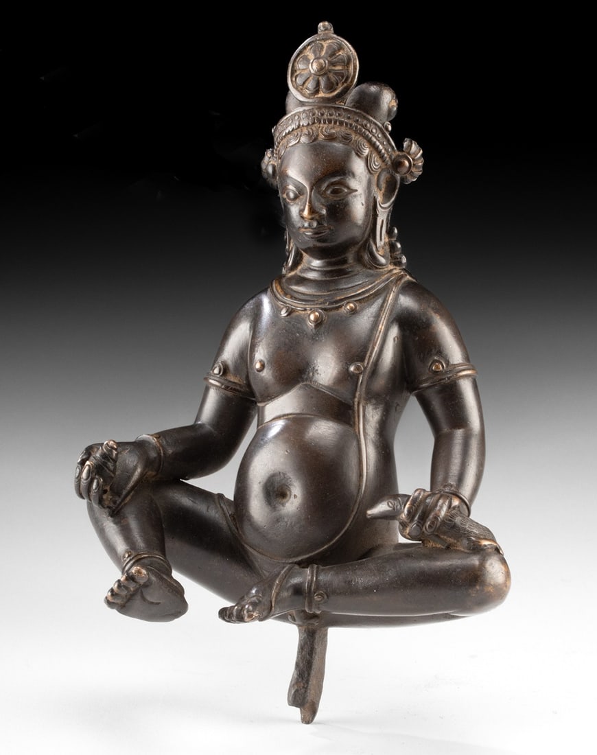 19th C. Tibetan Brass Seated Kubera / Yellow Jambhala (1 of 3)