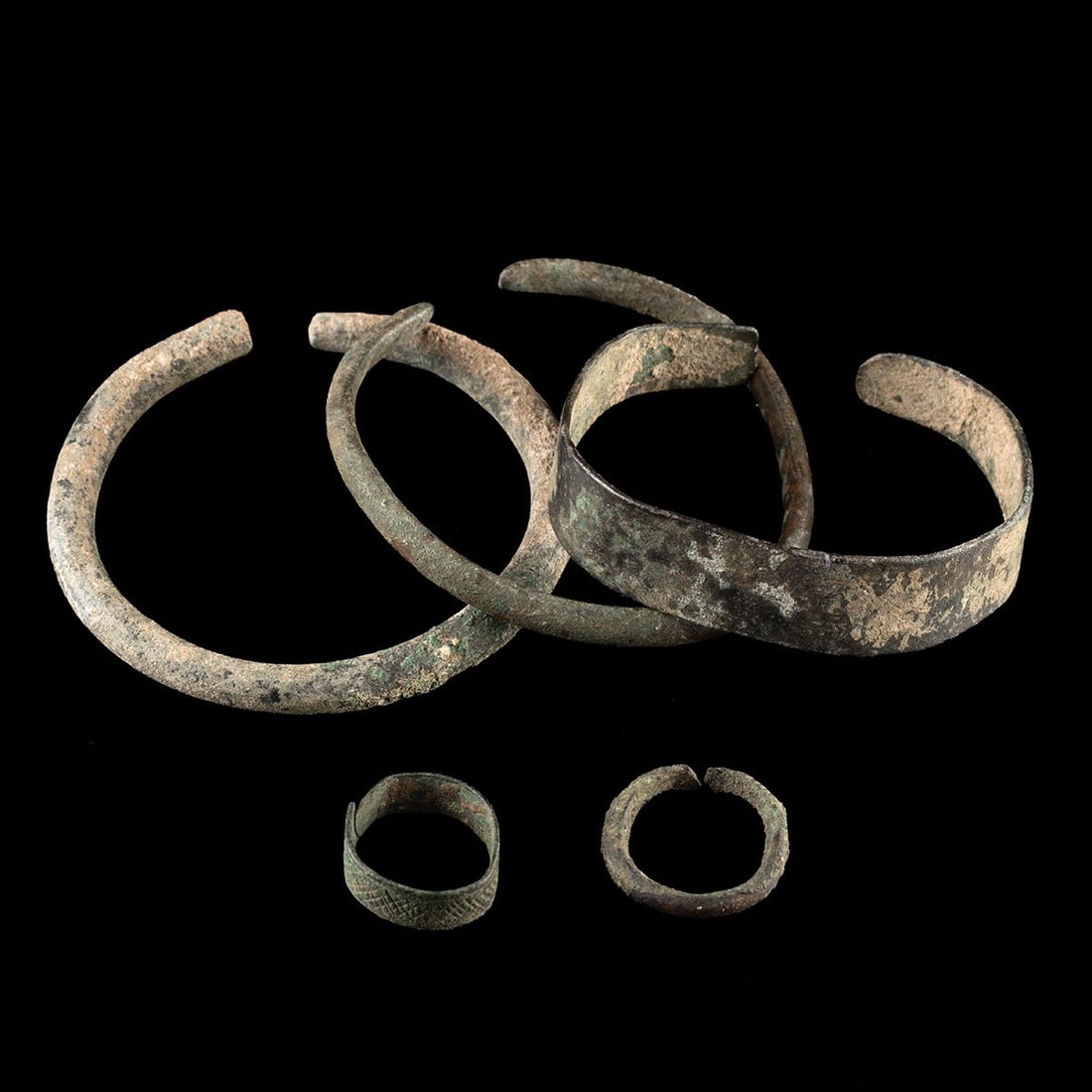 Byzantine Bronze & Copper Jewelry Group - 3 Bracelets, 2 Rings (1 of 2)