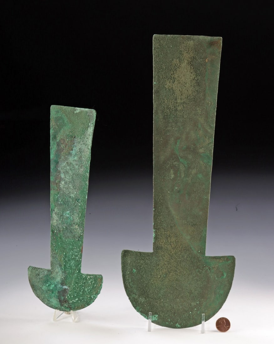 Large / Intact Chimu Copper Tumis, Preserved Textile Impressions (1 of 2)