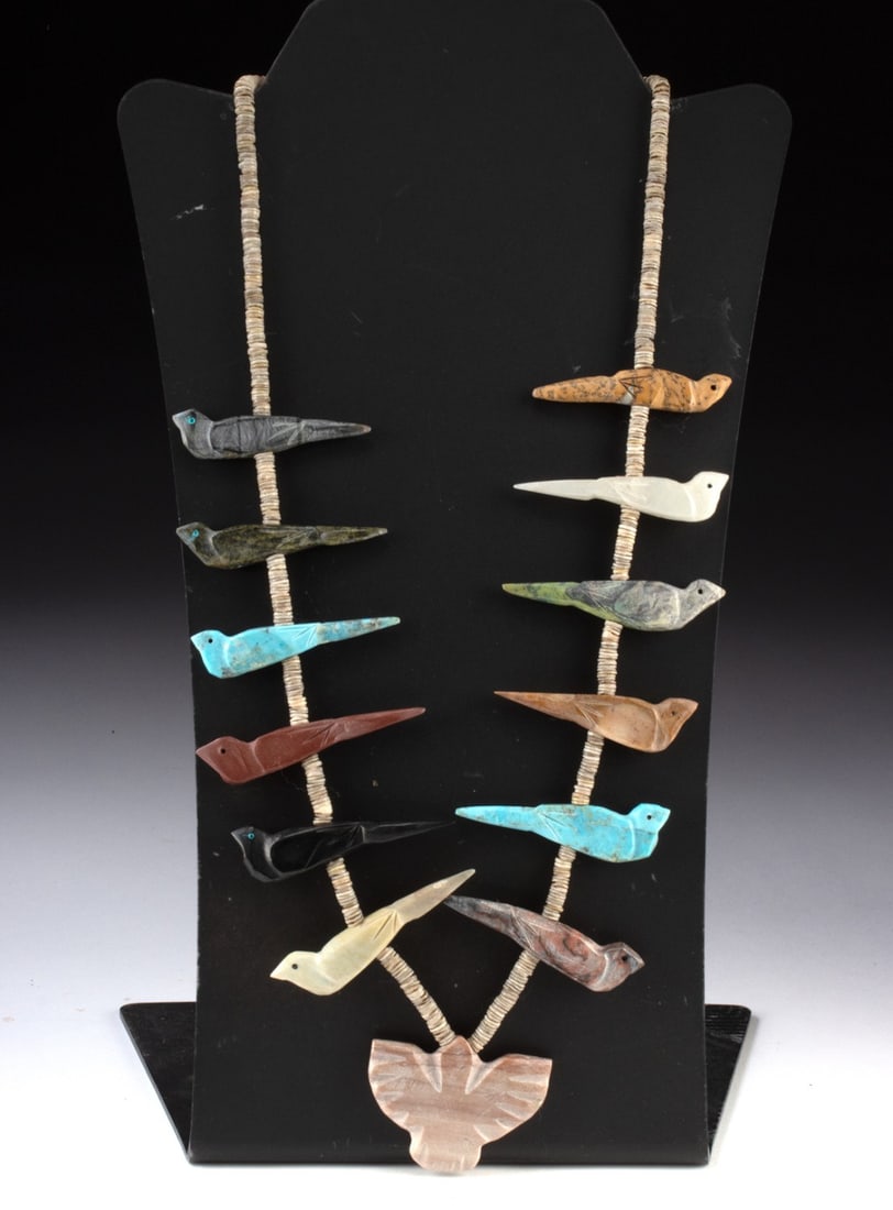 Zuni Multi-Stone Necklace - 12 Bird Fetishes, Eagle Pendant (1 of 4)