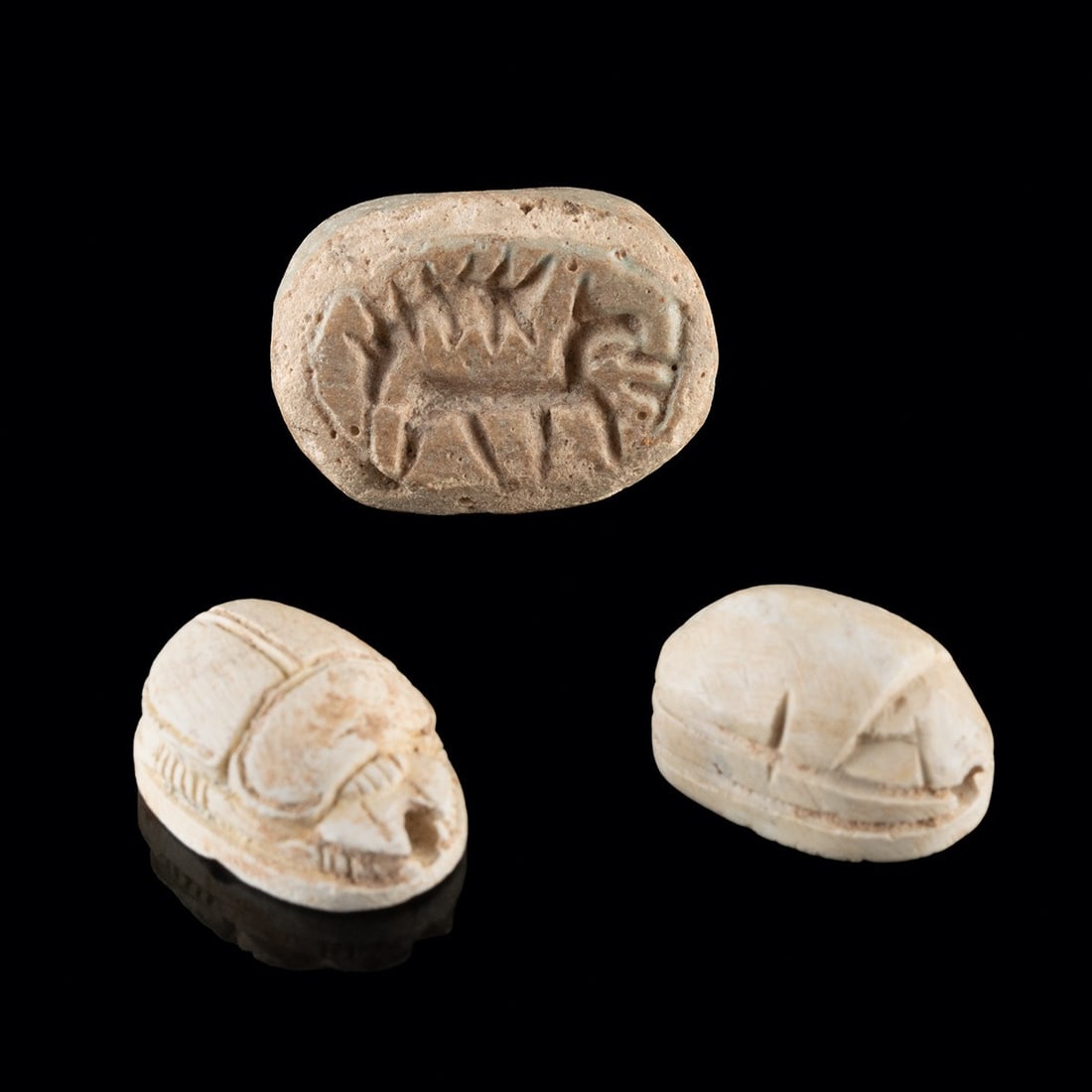Egyptian Steatite & Faience Scarab Beads - Group of Three (1 of 2)
