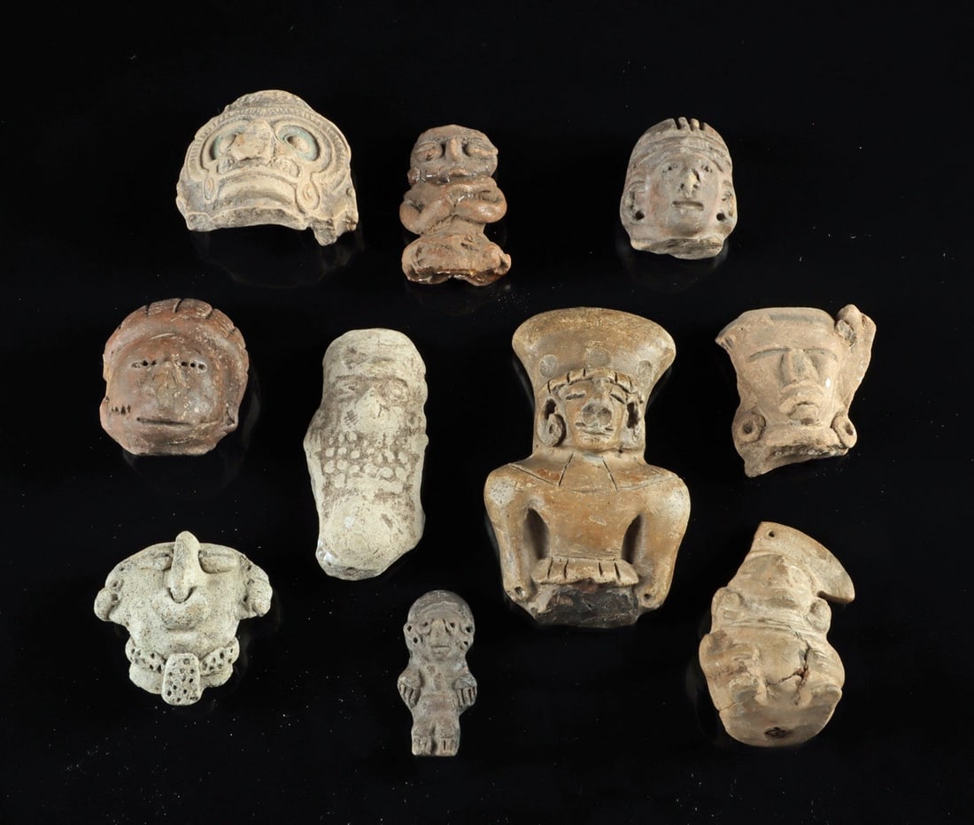 Pre-Columbian Pottery Heads & Figural Fragments - Lot of 10 (1 of 2)