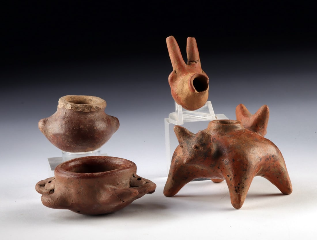 Colima & Costa Rica Redware | Dog Effigy, Squash Jar, Snuff Pipe & Frog Vessel (1 of 2)