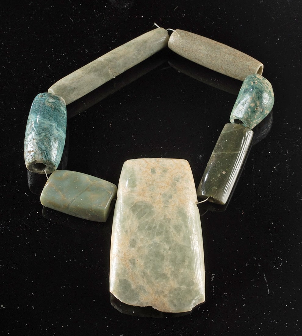 6 Costa Rican Greenstone Beads + 1 Greenstone Celt (1 of 3)