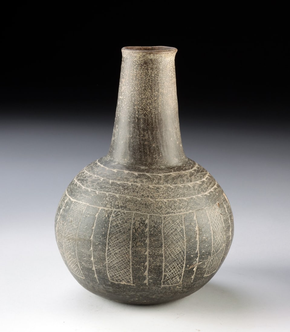 Caddo Pottery Bottle - Engraved Crosshatch Globular Vessel (1 of 4)