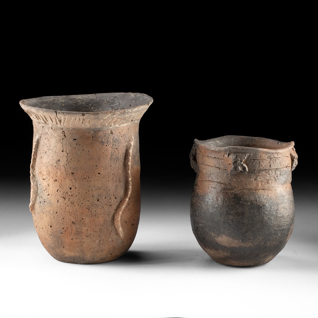 Caddo Pottery Vessels - Two Jars w/ Applied Ridges (1 of 4)