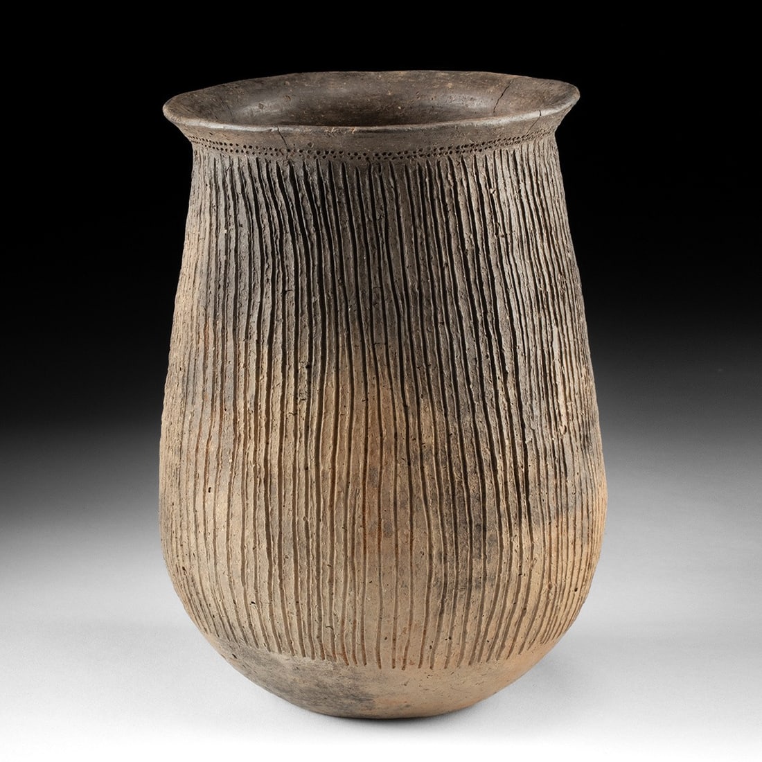 Caddo Incised Earthenware Jar with Vertical Striations (1 of 4)