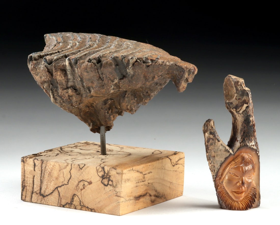 Inuit Walrus Ivory Carving & Fossilized Mammoth Molar (1 of 3)