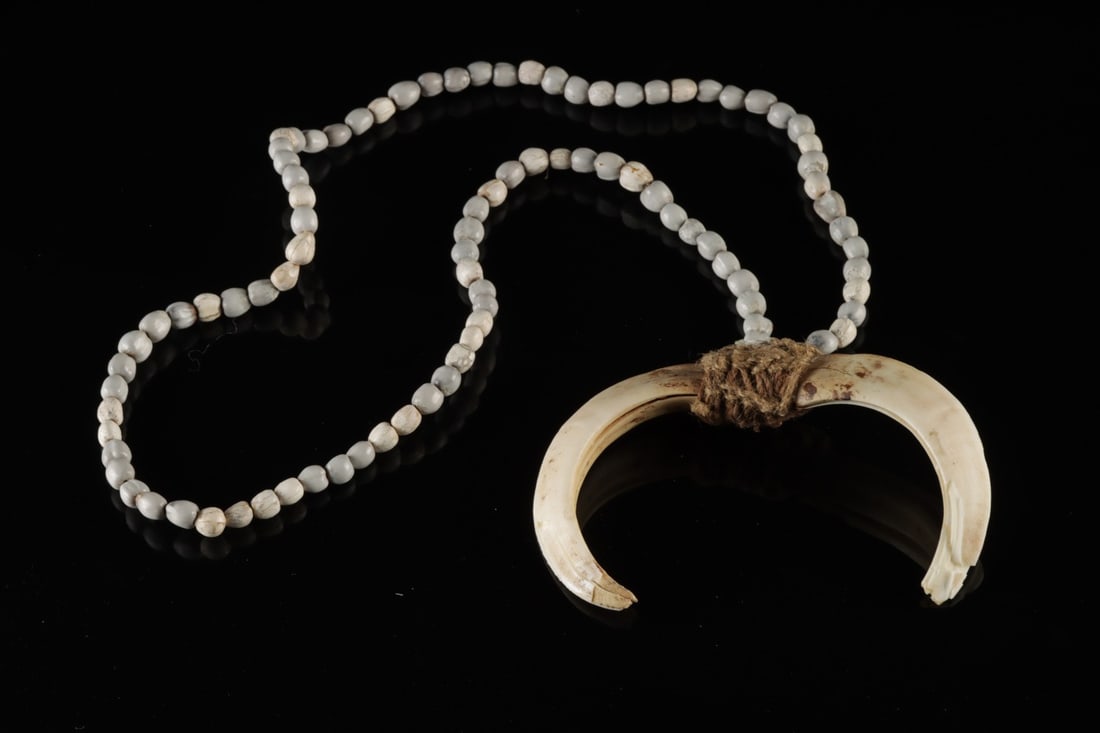 Papua New Guinea Boar Tusk Pendant Necklace - Job's Tears Seed Beads (1 of 2)