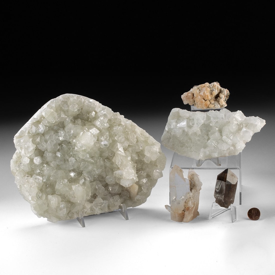 Group of Six Mineral Specimens - Stilbite, Apophyllite & Quartz (1 of 1)