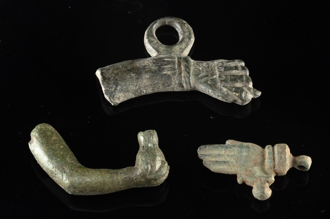 Roman Manus Fica, Pomegranate, and Bronze Hand Pendants