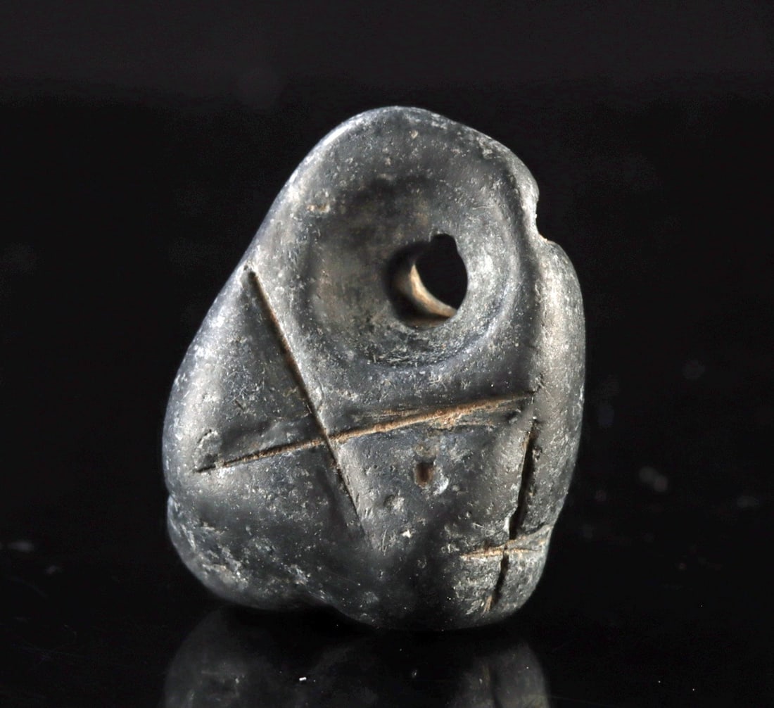 Ancient Mesopotamian Stone Seal Pendant | Incised Biconvex Amulet (1 of 2)