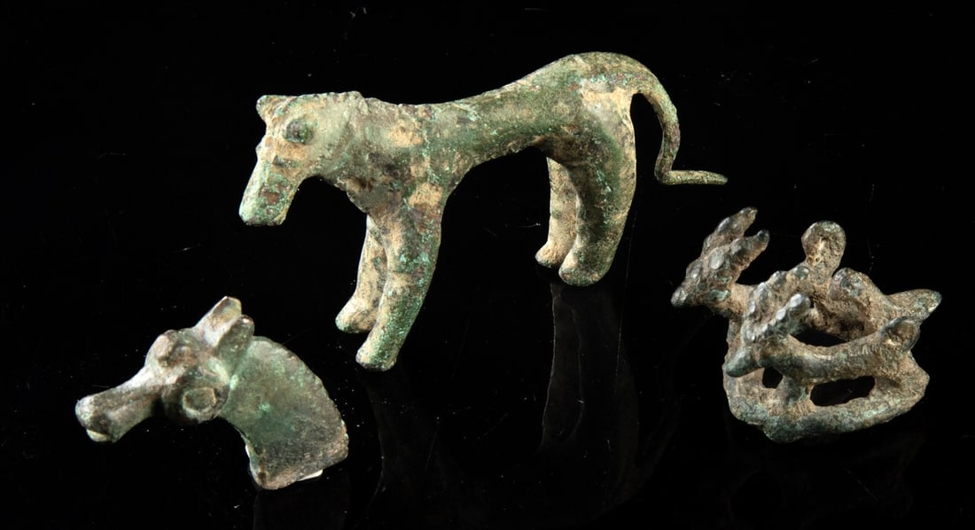 3 Luristan Bronze Animal Figures - Horses, Rams & Bird (1 of 2)
