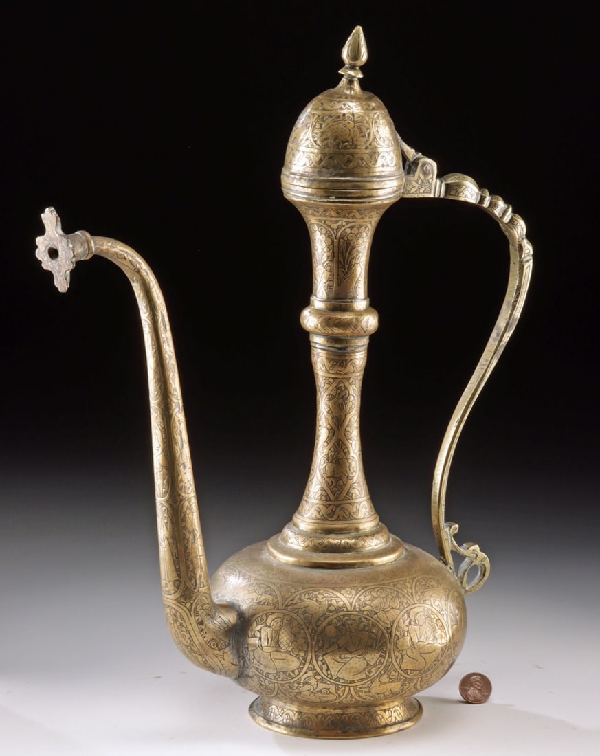 Elegant 19th C. Persian Brass Swan-Neck Sprinkling Ewer (1 of 4)