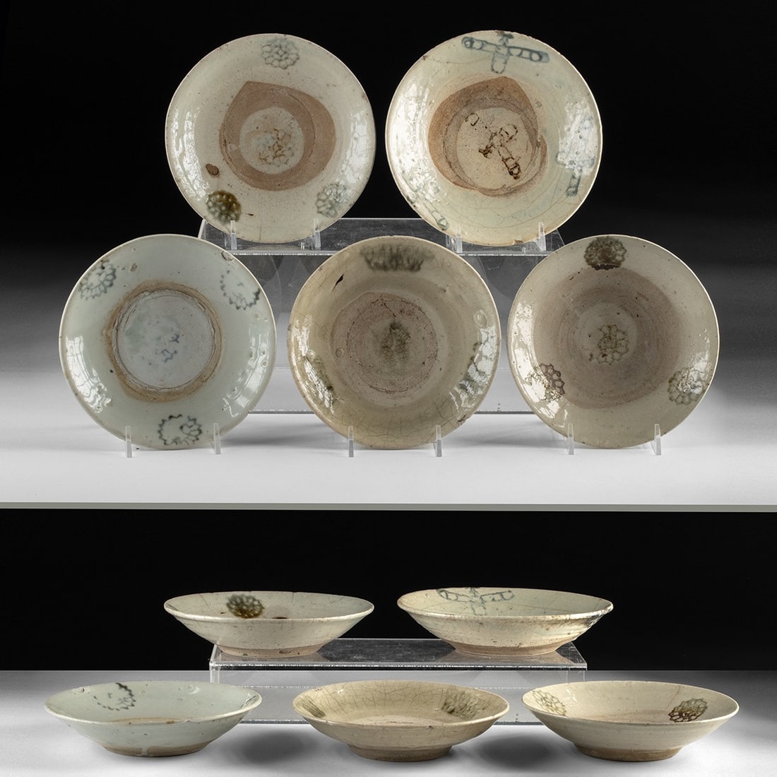 18th-19th C. Chinese Qing Stoneware Shipwreck Dishes, Set of 5 (1 of 2)