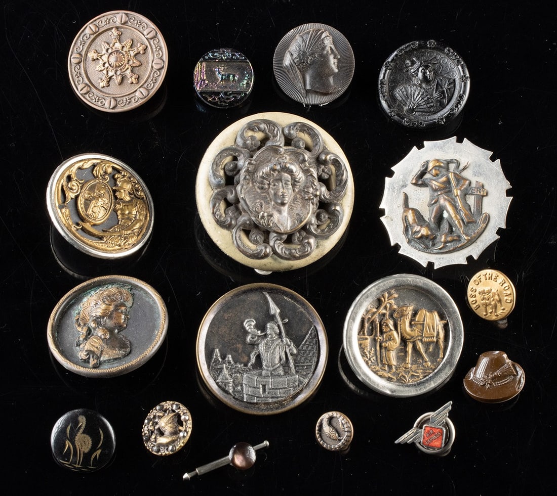 Lot of 17 Antique Decorative Buttons & Lapel Pins (1 of 2)