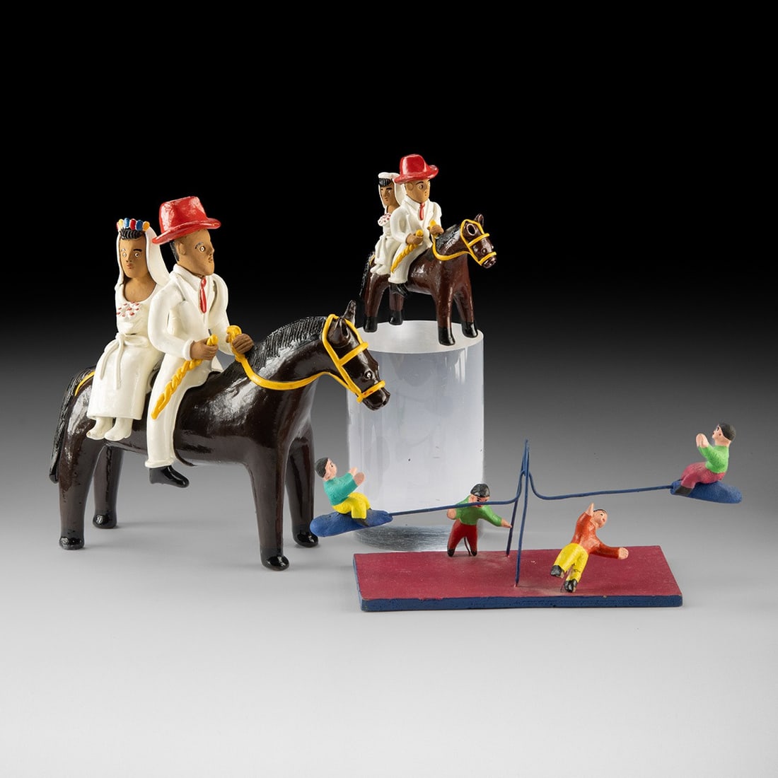 Two Brazilian Folk Art Ceramic Wedding Couples on Horseback by Manuel Eudocio (1 of 3)