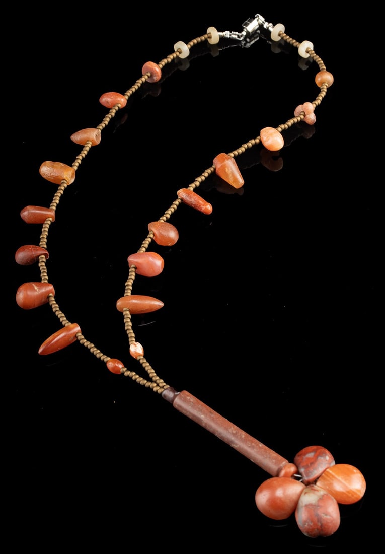 Pre-Columbian / Roman Carnelian & Jasper Bead Necklace: Pre-Columbian, Colombia, Sinu (Zenu) or Tairona people, ca. 1000 to 1500 CE & Near East, Mesopotamia / Egypt, New Kingdom to Roman Period, ca. 1550 BCE to 1000 CE. An assemblage necklace composed of a