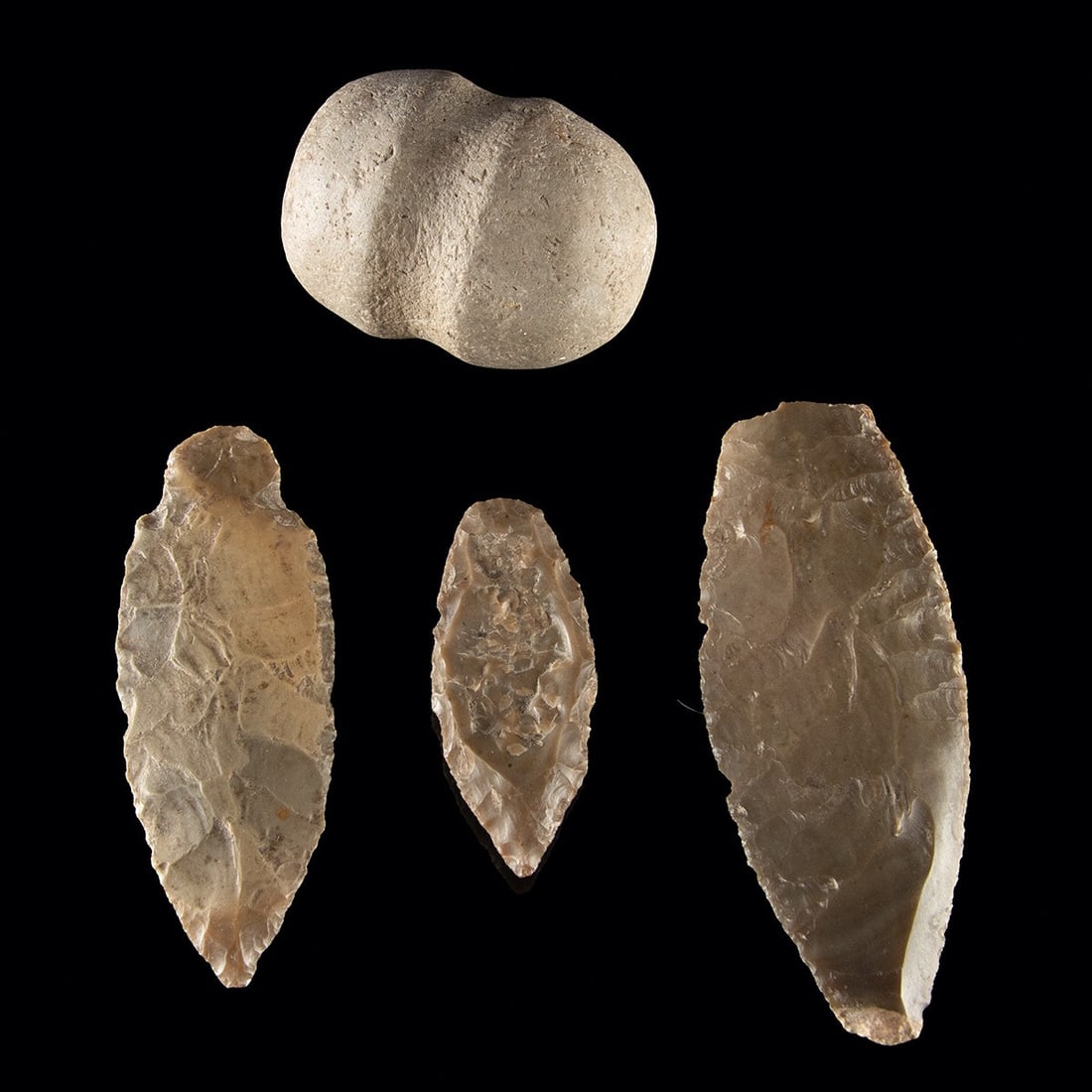 Native American Stone Tools - Grooved Maul & Knapped Points (1 of 2)