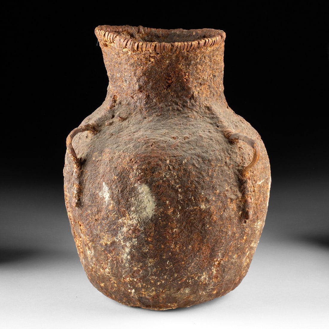 19th C. Apache Pitch-Coated Basketry Tus Water Jar - Twined Willow (1 of 4)